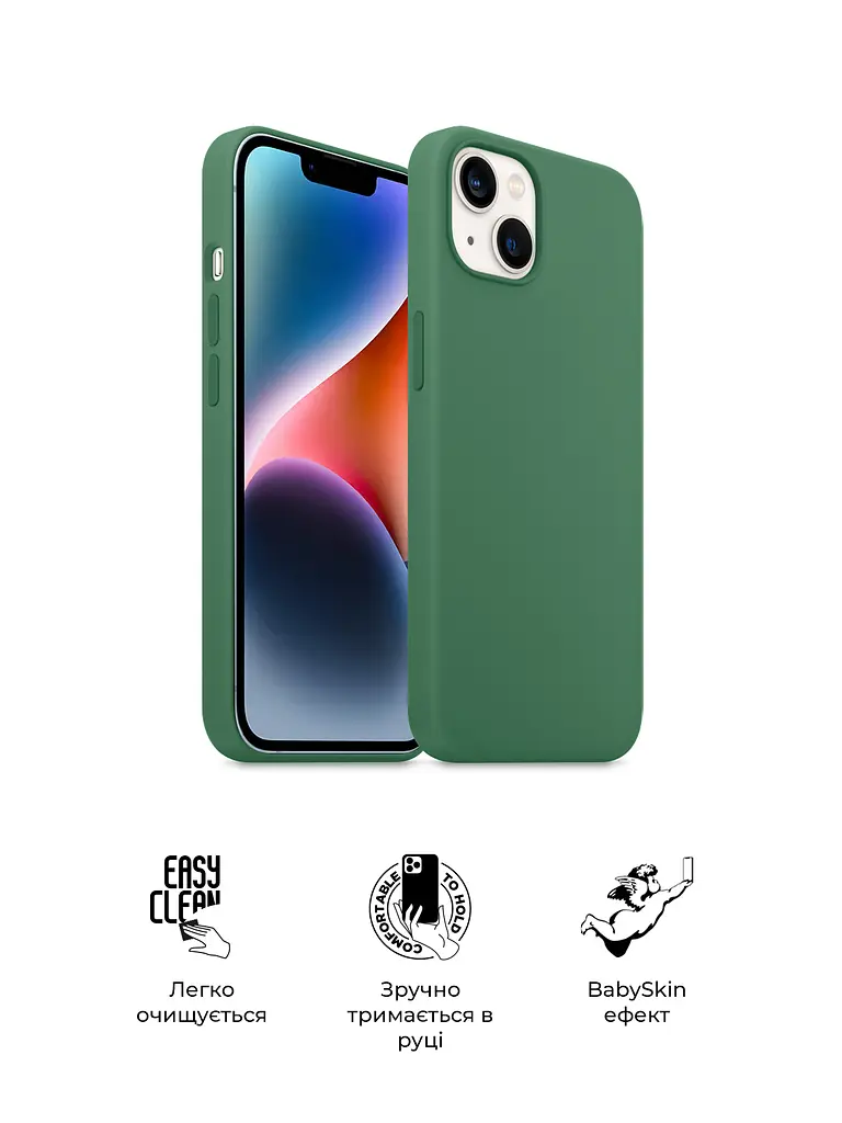Силиконовый чехол для Apple iPhone 14, ICON2 Case, оливковый, противоударный, панель, защита всего корпуса, матовая поверхность Soft Touch, выступает над дисплеем, совместим с защитными стеклами и пленками, с микрофиброй, ArmorStandart (ARM68461) - фото 3