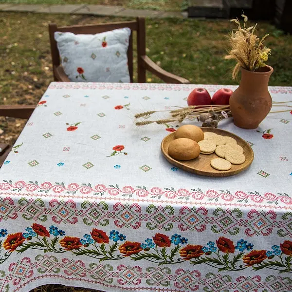 Скатертина Ecotton 150х200 см натуральна бавовняна Маки Український етно-стиль сірий (24939) - фото 4