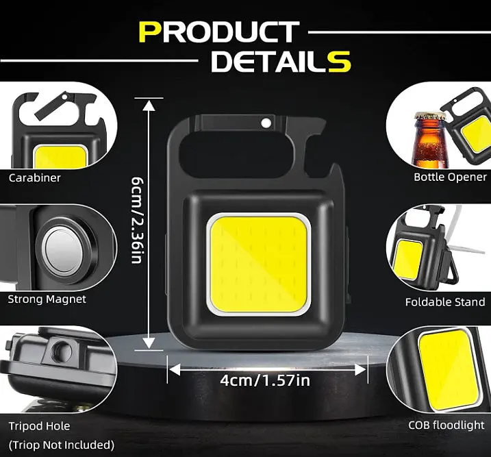 Міні ліхтарик брелок WD COB Rechargeable Keychain light з відкривалкою та магнітом світильник акумуляторний - фото 2
