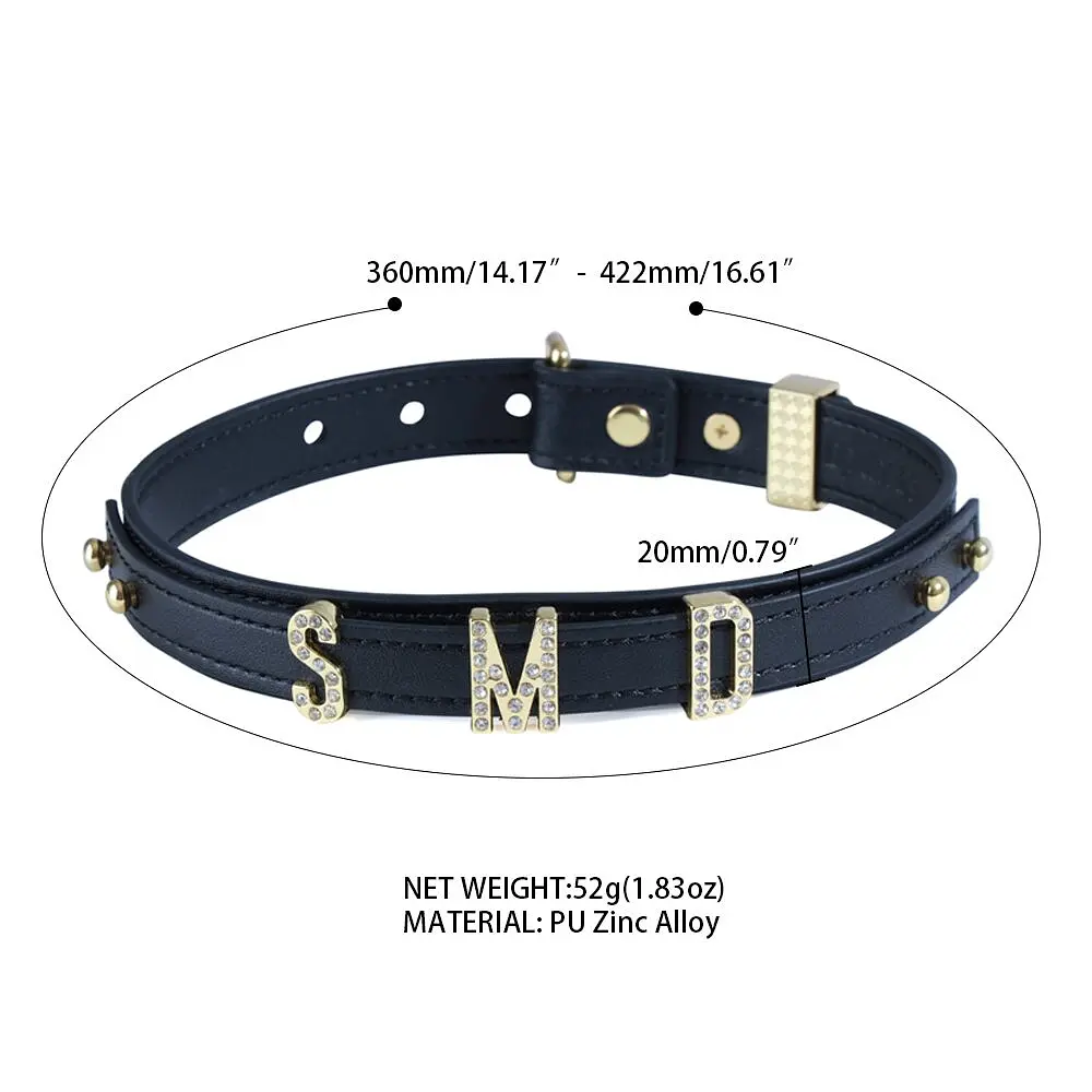 Нашийник LOCKINK Dark DIY Alphabet Collar, чорний, штучна шкіра, букви зі стразами - фото 10