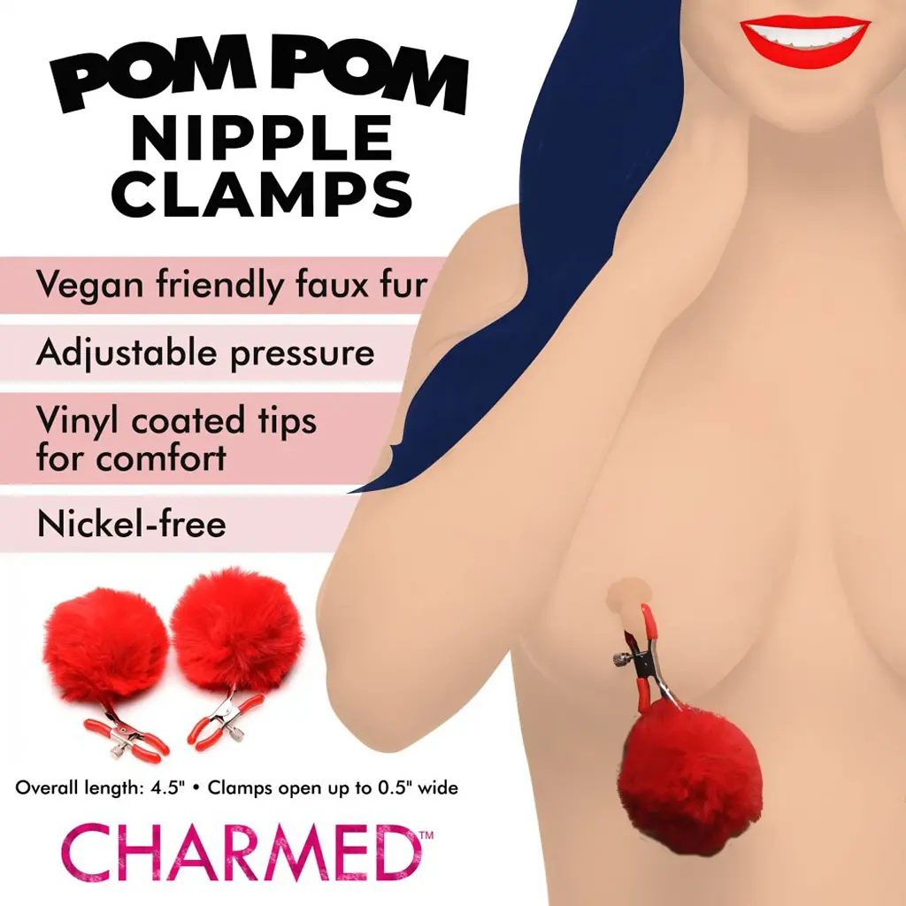 Затискачі на соски Charmed Pom Pom Nipple Clamps RED, червоний - фото 4