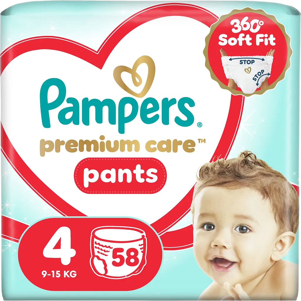 Підгузки-трусики Pampers Premium Care Pants Розмір 4 (9-15 кг) 58 шт.