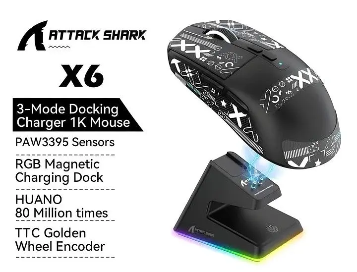 Миша ігрова бездротова із док станцією Attack Shark X6 чорна - фото 6