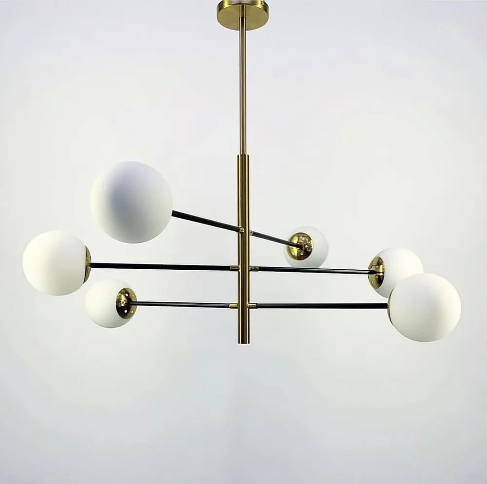 Современная каскадная люстра на 6 или 8 белых плафонов Ст. AOC 8 GD Line F - фото 9