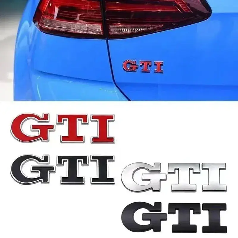 Емблема напис GTI для Volkswagen біла з чорною окантовкою 79х23 мм метал (на скотчі) - фото 2