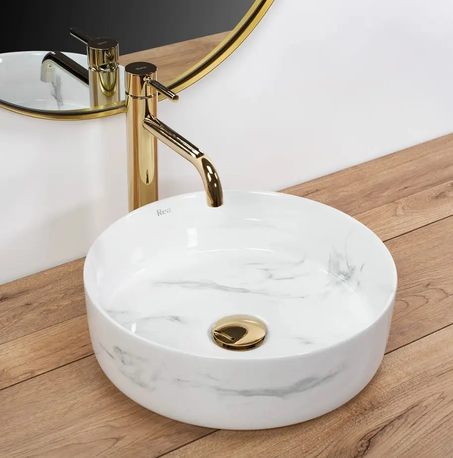 Умивальник Rea Sami 35,5x35,5 nature marble (REA-U6606), Глянцева - фото 2