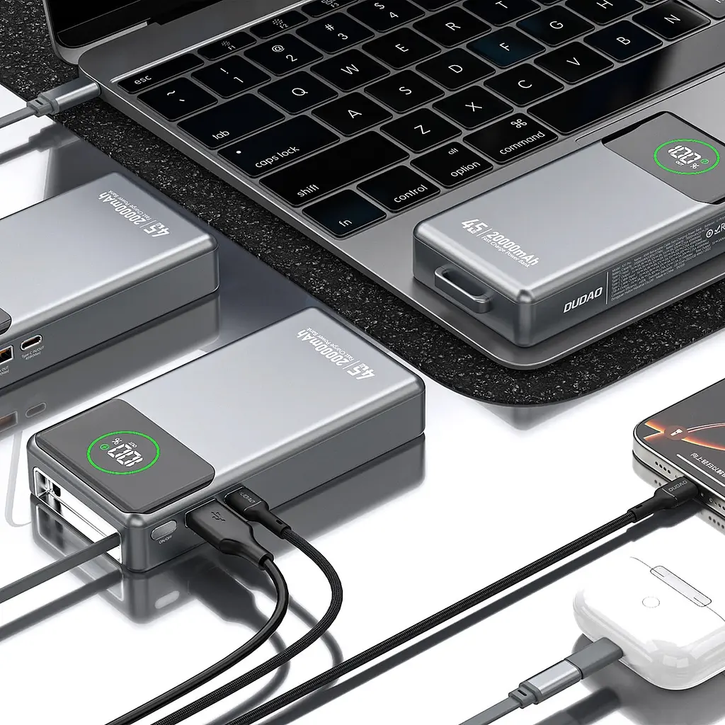 Універсальна мобільна батарея Dudao 20000mAh K31 Pro 45W PD,QC USB-A,USB-C In/Out,with built-in USB-C/Lightning cables Сірий - фото 5