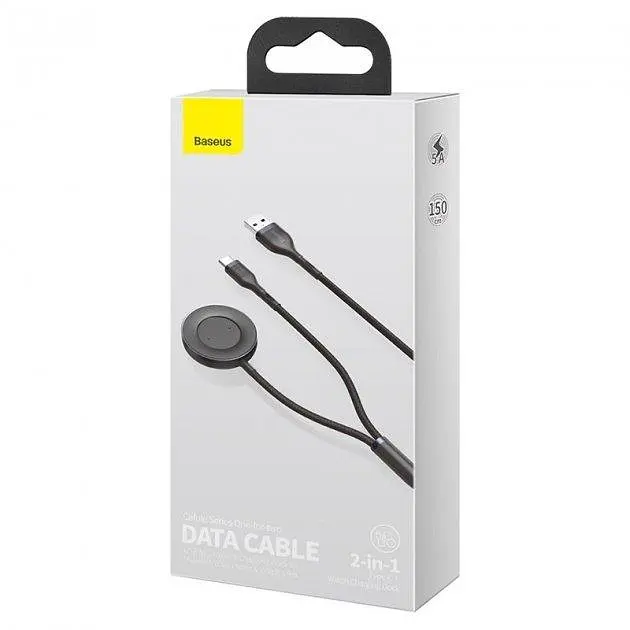 Кабель Baseus Cafule Cable USB для Type-C + Watch for Huawei Mobile Phone&Watch 5A 1.5m CA1T2-G1 Black-Grey - фото 2