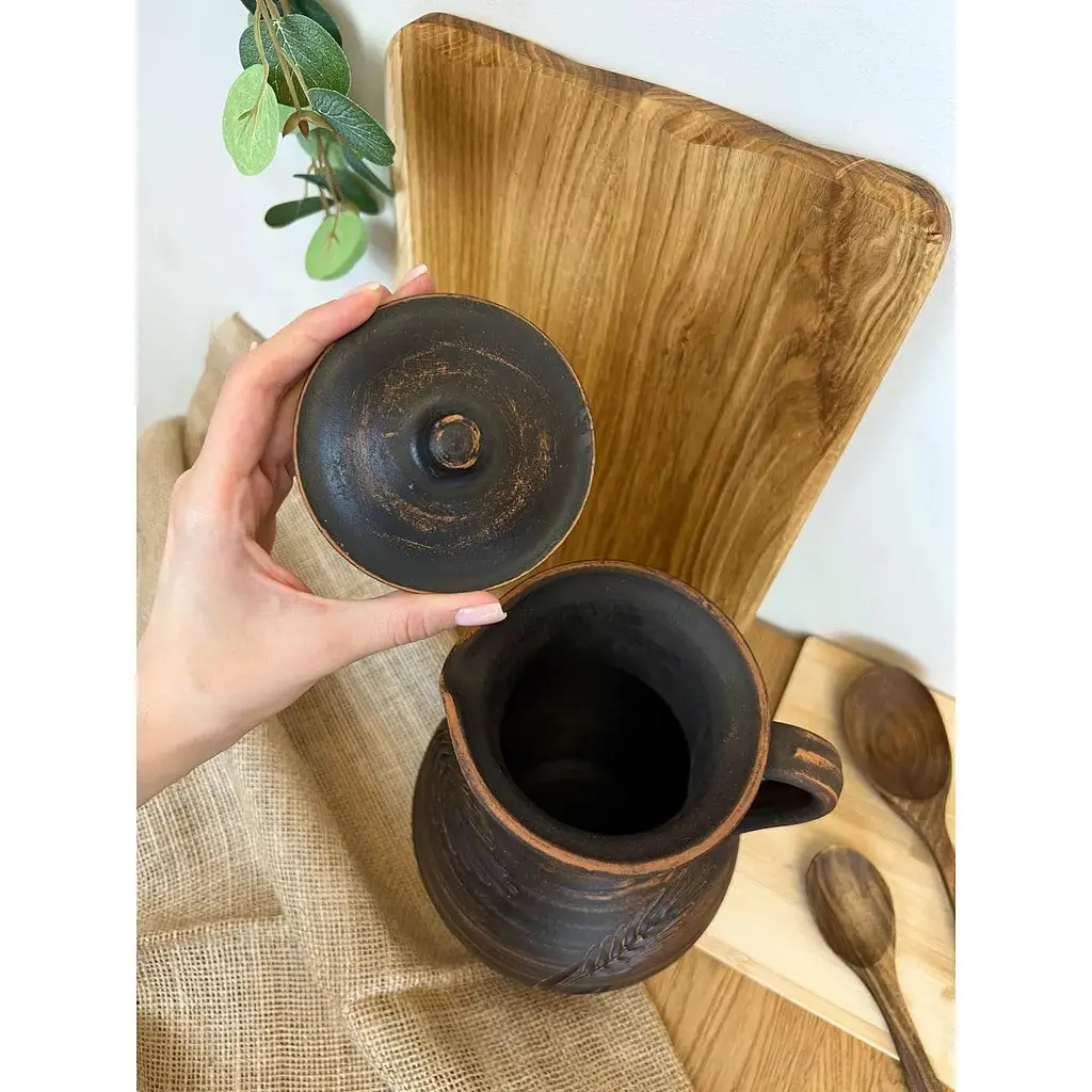 Кувшин 2.5 литра керамический (глиняный) резной с ручкой Колосок - фото 3