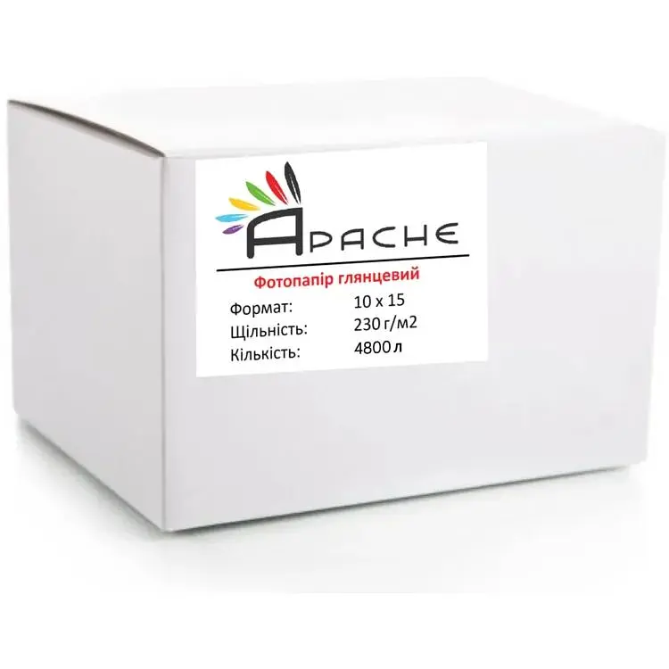 Фотопапір Apache 230 г/м2 глянець 10x15 см Білий 4800 шт (10517)