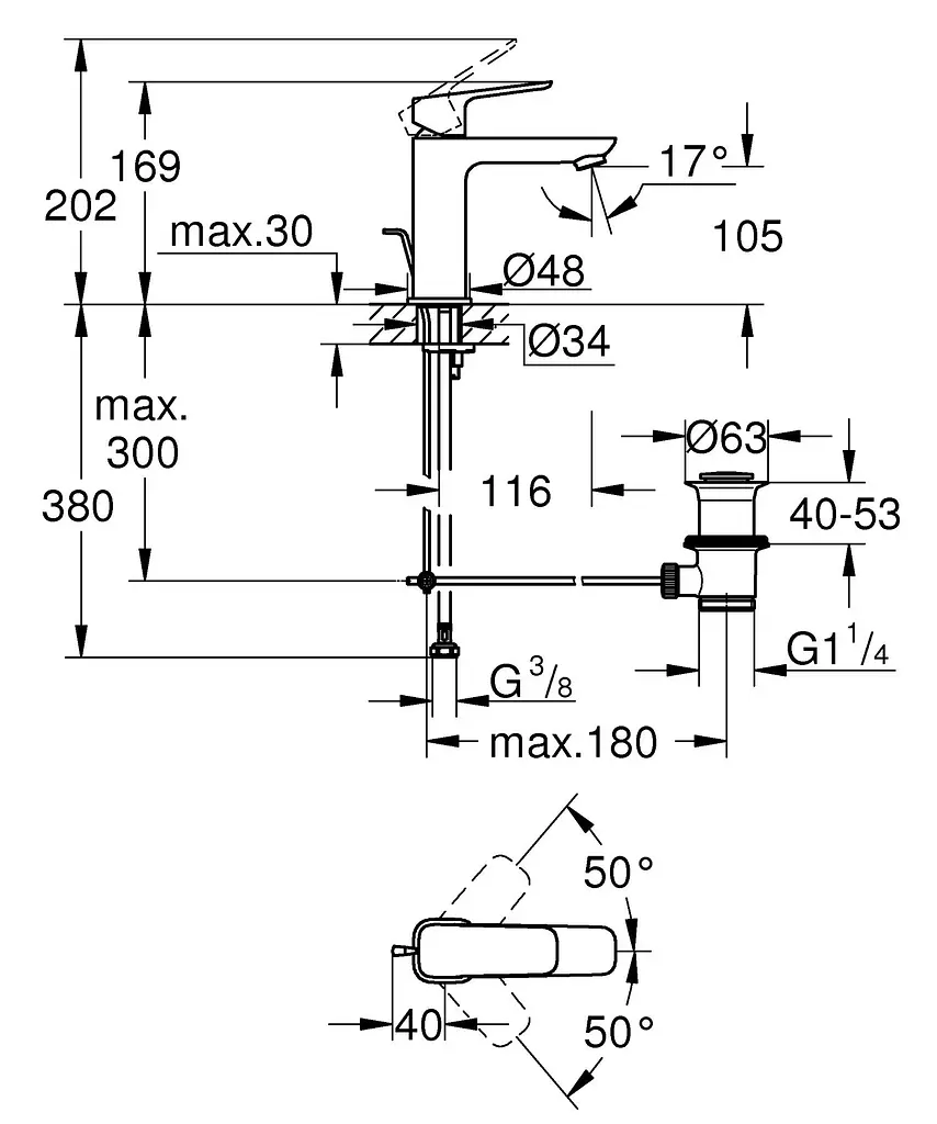 Змішувач для умивальника M-розміру Grohe Cubeo 1017492430 Чорний матовий - фото 4