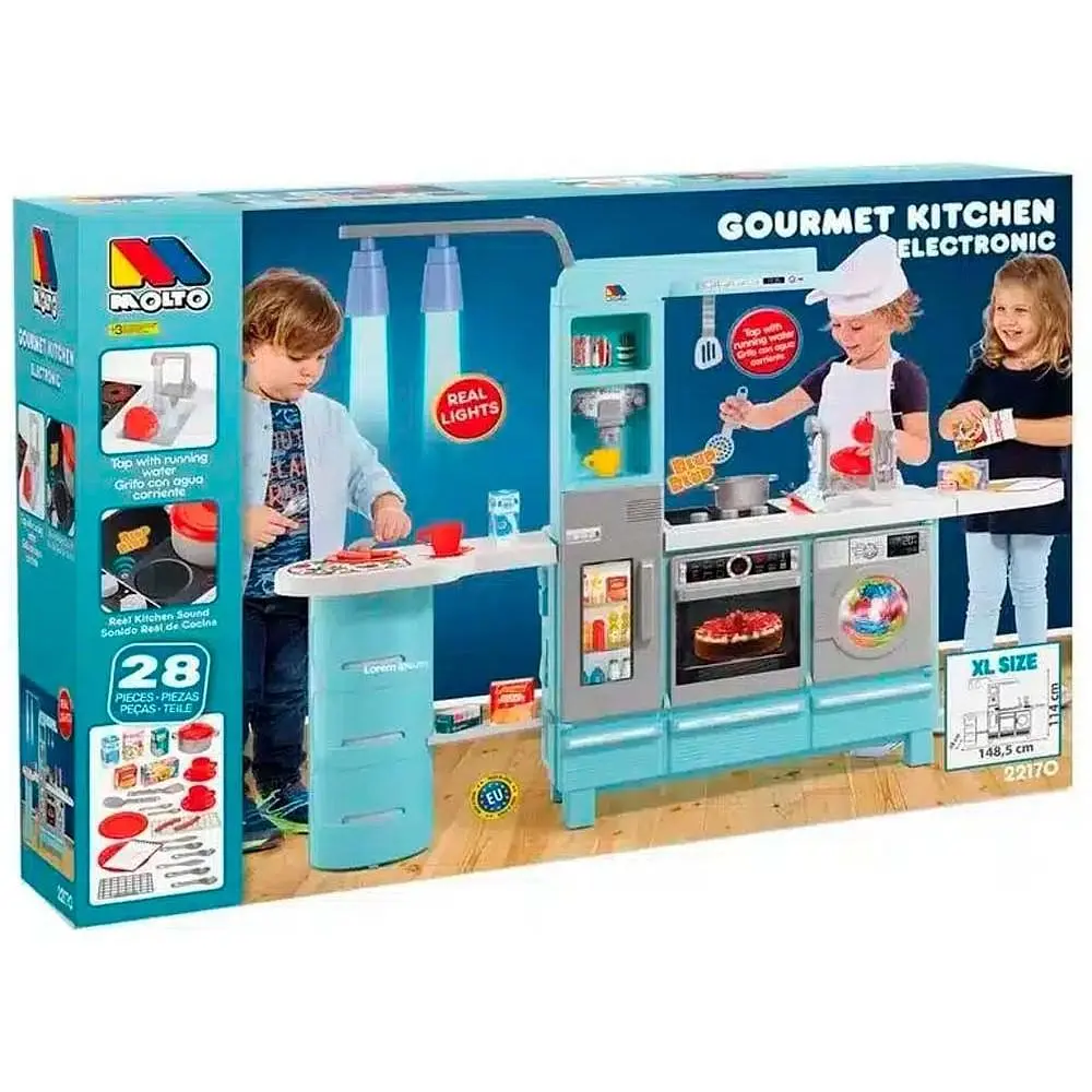 Дитяча ігрова кухня Gourmet Kitchen зі світлом та звуковими ефектами, 28 предметів, блакитна, Molto (22170) Molto art22170 - фото 4
