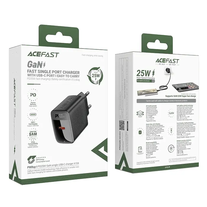 Сетевое зарядное устройство для Acefast A104 PD25W GaN single USB-C charger черный - фото 2