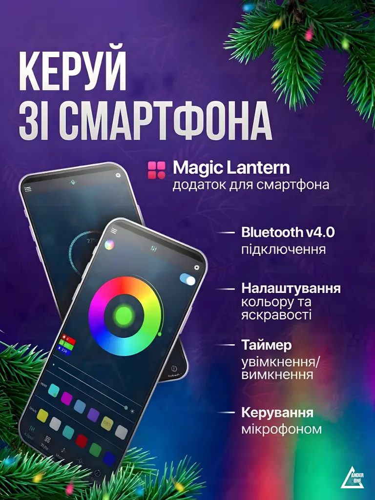 Розумна світлодіодна гірлянда RGB 3 м /30 LED, вулична та інтер’єрна, Bluetooth App Control +ДК +USB, мультиколір (9028124217) - фото 5