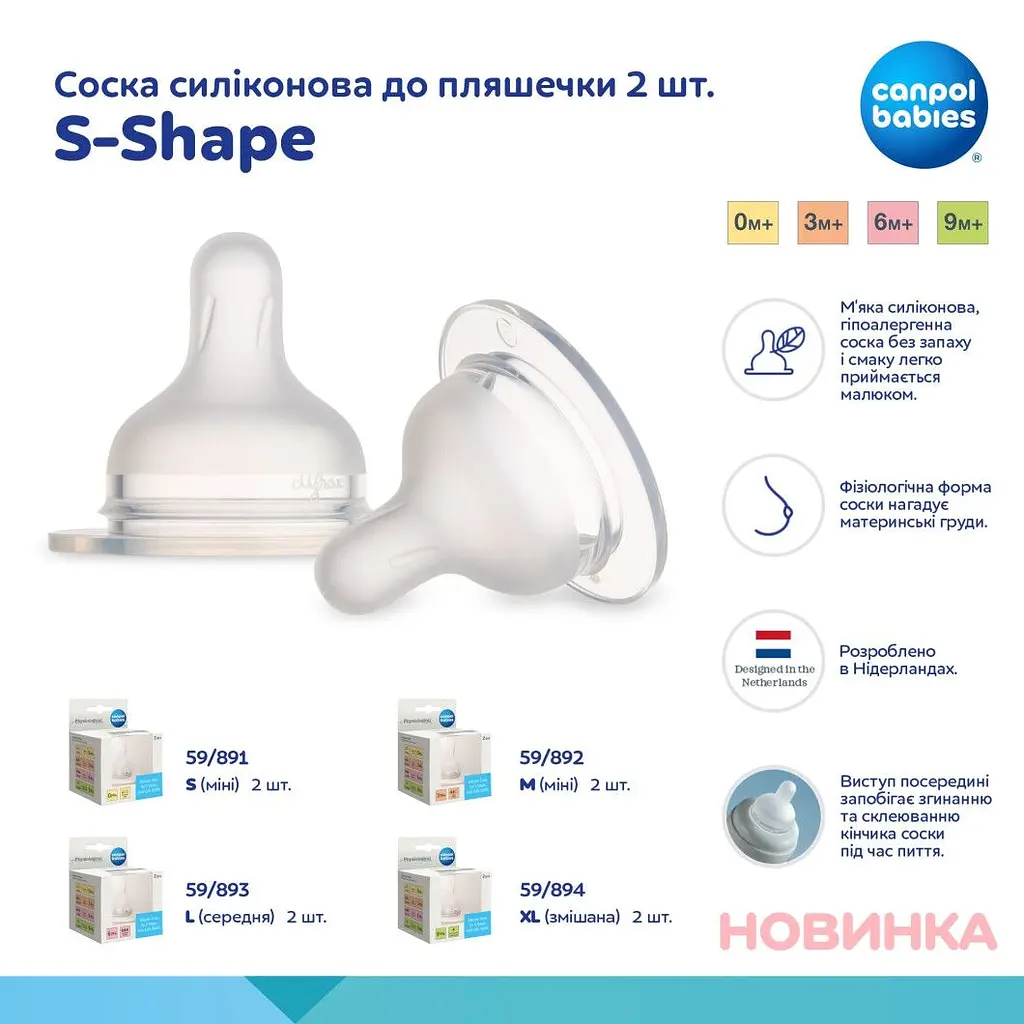  Соска силиконовая для бутылочки Canpol babies S-Shape M медленна 2 шт. (59/892) - фото 9