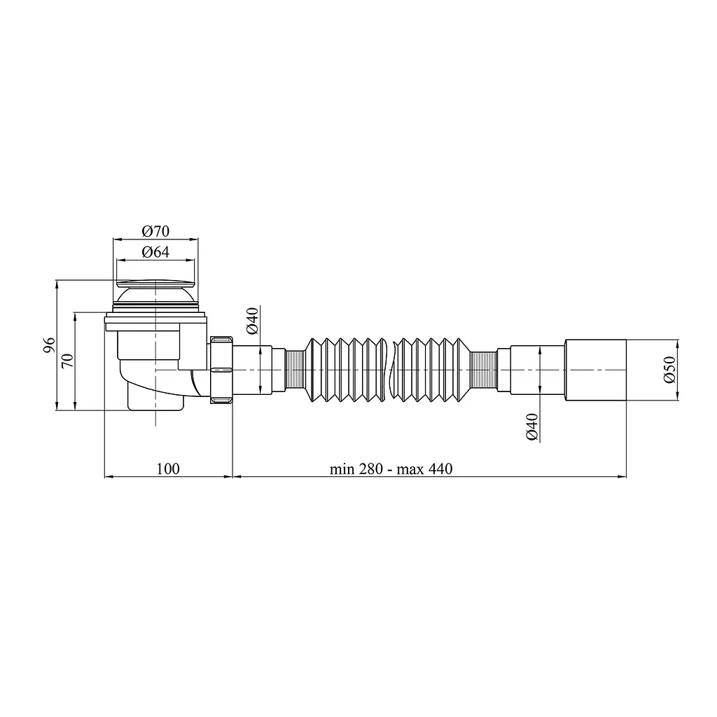 Сифон для душового піддону Kroner KRP-ST08 1 1/2"×60, D-64 з системою Click-Clack, з гнучкою трубкою 40/50 мм CV032071 - фото 2