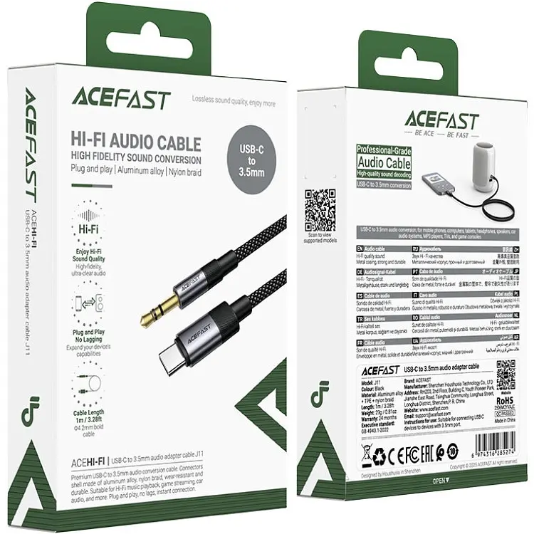 Перехідник USB-C 3.5 mm (F) 15cm audio converter J11 Acefast чорний - фото 4