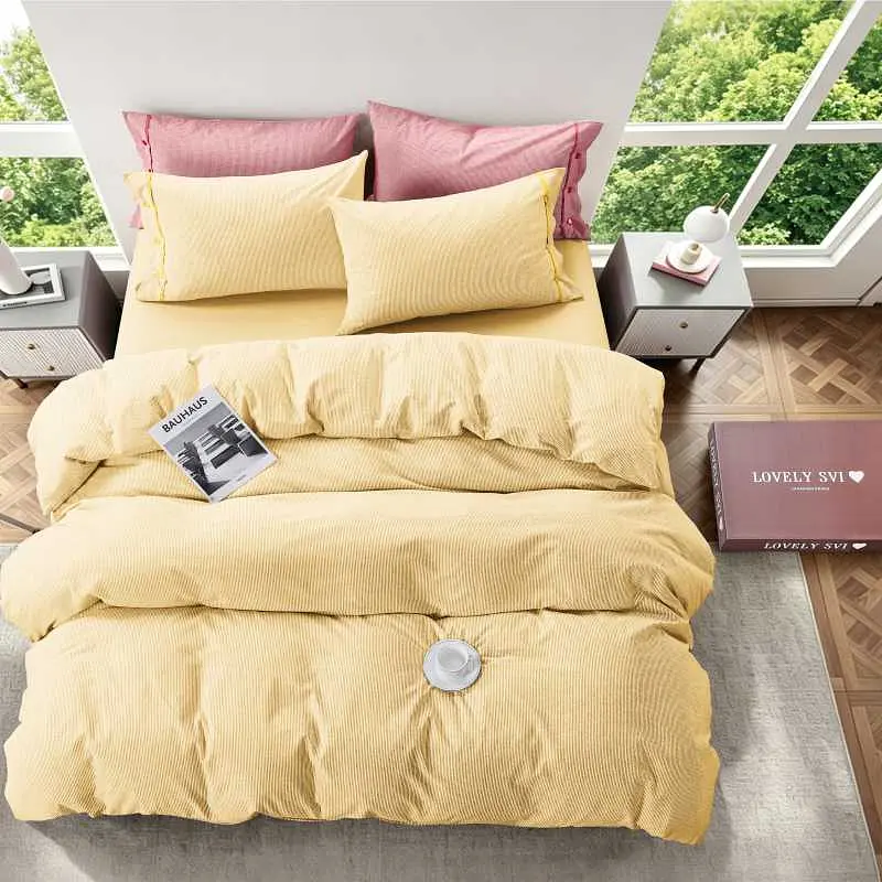 Комплект постільної білизни Lovely Svi варена бавовна (120 г/м2) Євро Жовта смужка - фото 2