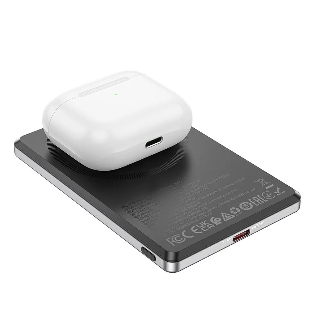 Внешний аккумулятор Borofone BJ50 5000mAh 20W магнитный с функцией беспроводной зарядки серый - фото 4