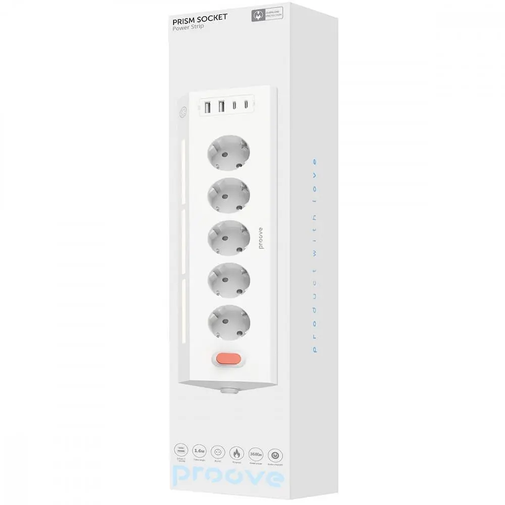 Сетевой фильтр Proove Prism Socket (5xAC + 2xType-C + 2xUSB) 1,6 м белый (PSPS25002202) - фото 3