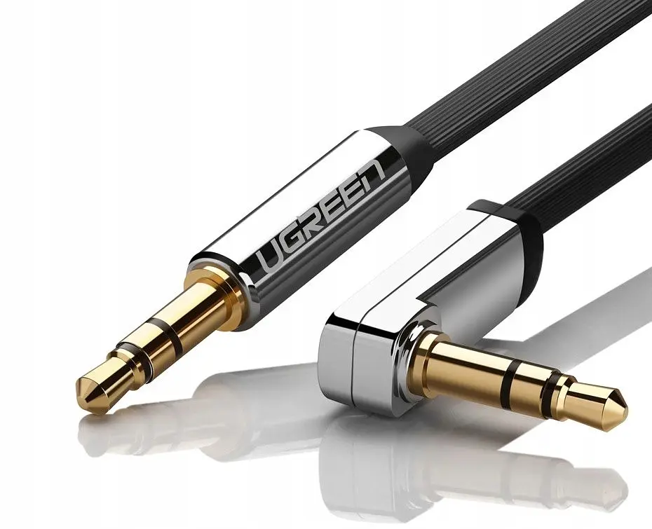 Аудіокабель UGREEN AV119 3.5mm Male to 3.5mm Male Straight to angle flat Cable 2m (чорний)(UGR-10599) - фото 2