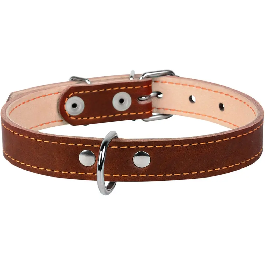 Нашийник подвійний Collar, шкіра, 27-35х1,4 см, коричневий - фото 2
