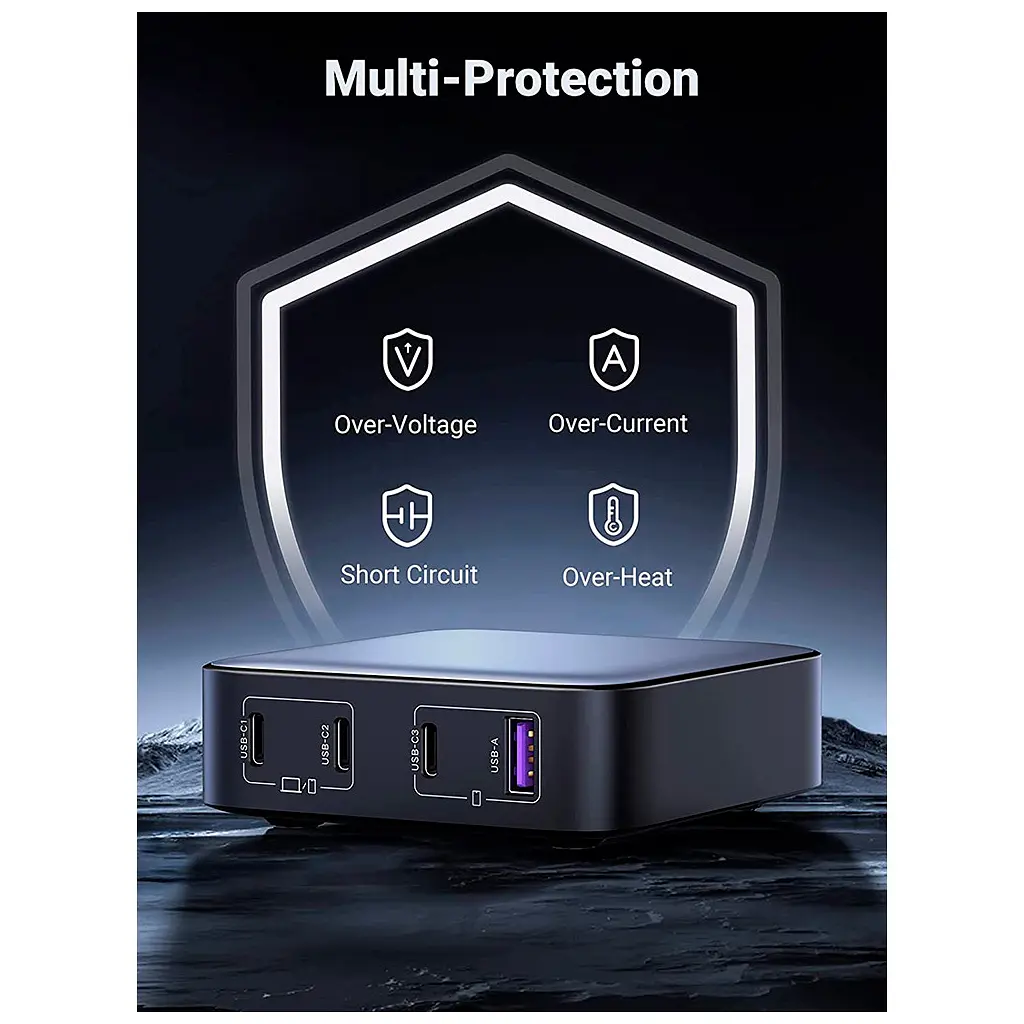 Зарядний пристрій Ugreen GaN серії Nexode CD328, 4xUSB 100 Вт (3xUSB-C + USB-A QC 3.0), чорний (90928) - фото 4