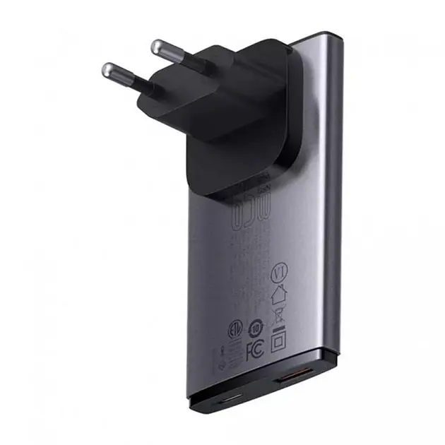 Зарядний пристрій Baseus GaN5 Pro Ultra-Slim 65W 1Type-C+1USB+Cable Type-C to Type-C 100W CCGP150113 Grey - фото 2