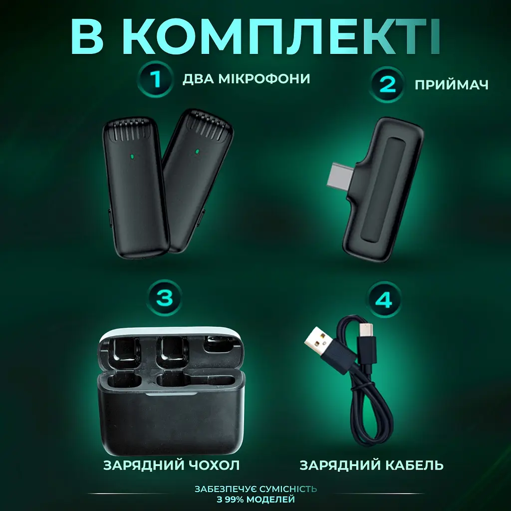Комплект бездротових петличних мікрофонів XuanLiYuan J13 2 штуки з кейсом для зарядки (HP176096) - фото 3