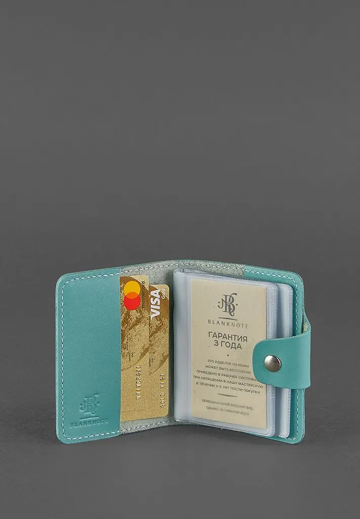 Жіночий шкіряний кард-кейс 7.1 (Книжечка) бірюзовий - фото 3