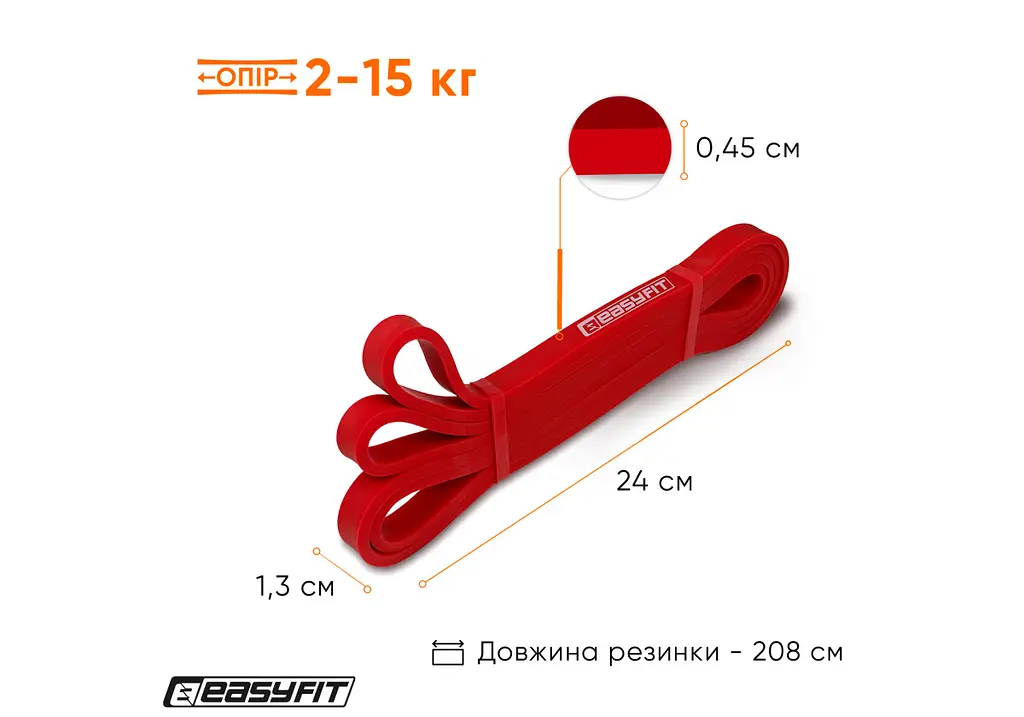 Резиновая петля EasyFit 2-15 кг красная (EF-2654-2) - фото 8