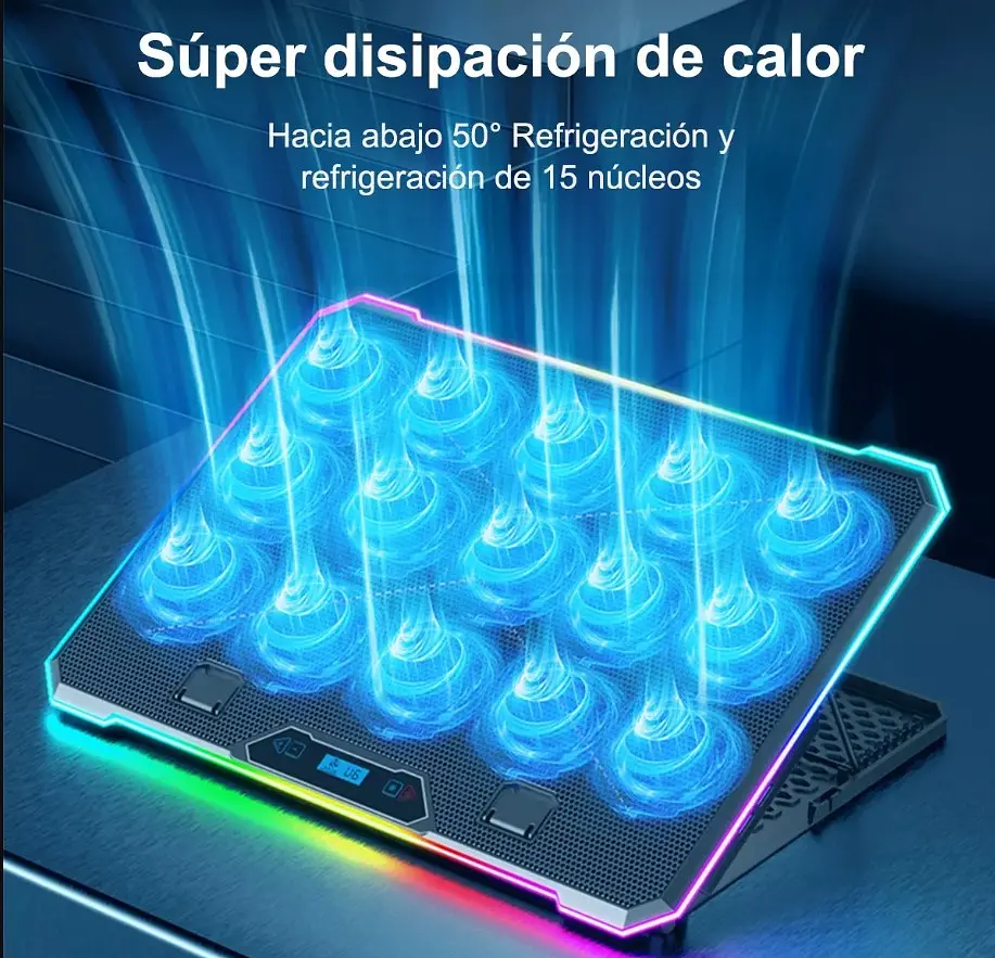 Охолоджувальна підставка для ноутбука до 21 дюймів Ice Coorel K-15D 15 fans RGB - фото 2