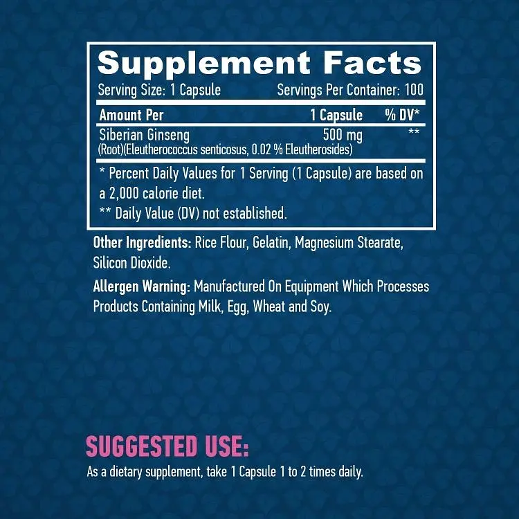 Сибірський Женьшень (коріння) Haya Labs Siberian Ginseng 500 мг 100 капсул - фото 3