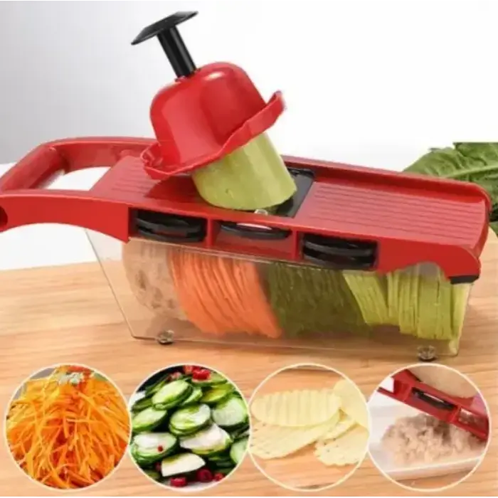 Овочерізка з резервуаром і насадками Mandoline Slicer 6 в 1 подрібнювач для овочів і фруктів - фото 4