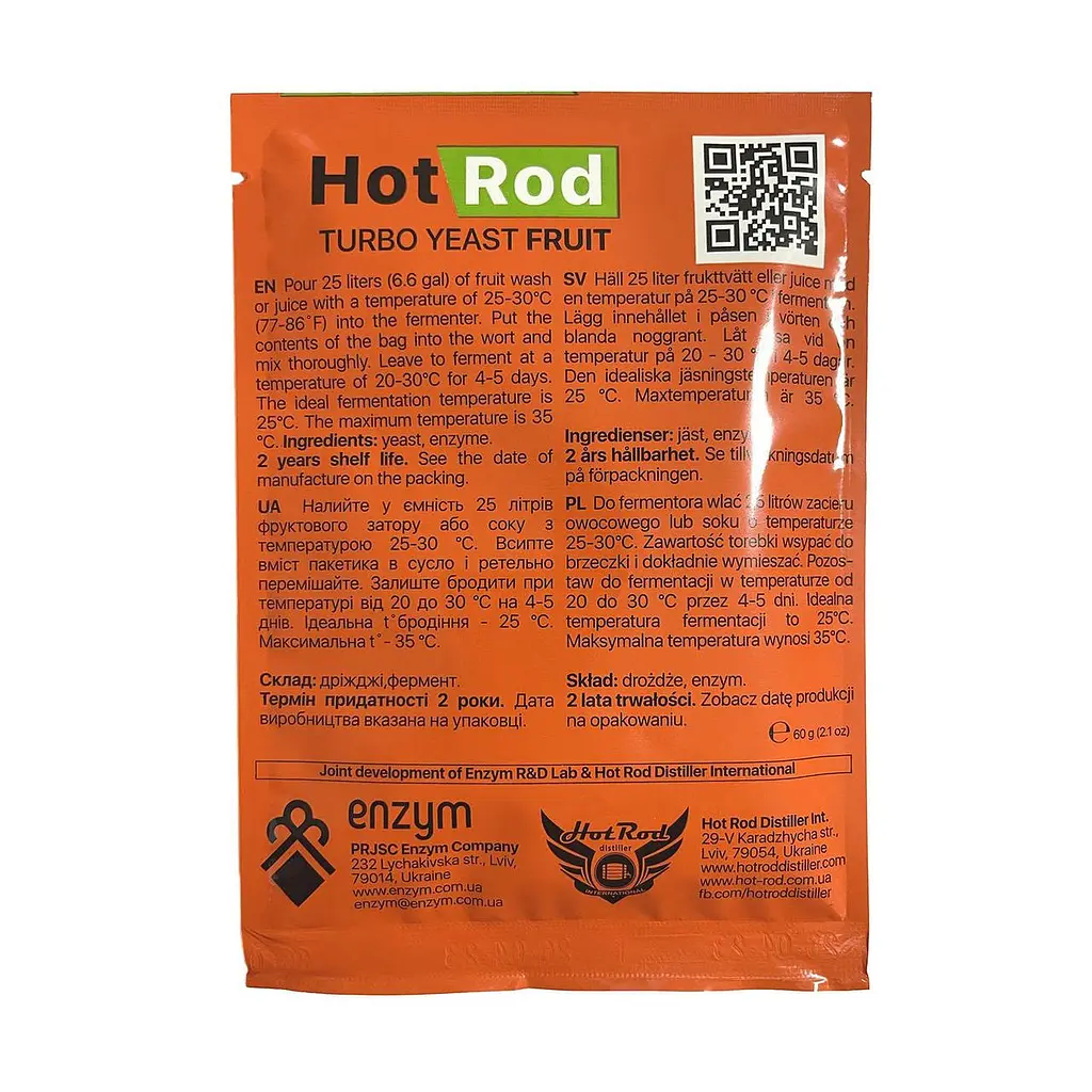Спиртовые турбо дрожжи Hot Rod Distiller Fruit на 25 л 60 г для фруктовых браг - фото 2