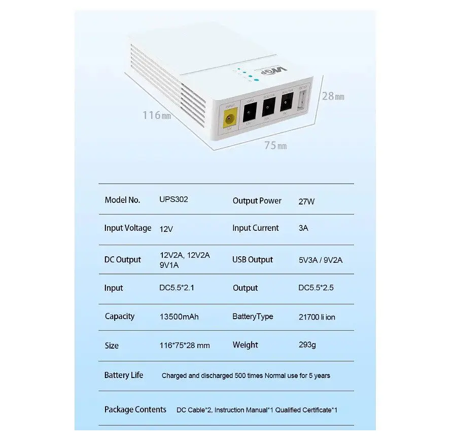 UPS ИБП бесперебойное питание для роутера, терминала PON WGP Optima 9V, 12V2A, 27Вт 13500mAh + блок 12В3A - фото 7