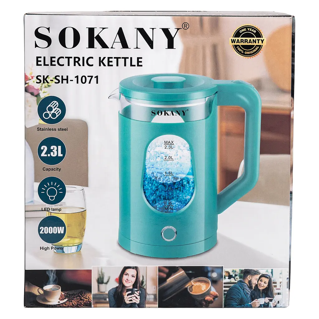 Електрочайник Sokany SK-SH-1071 на 2.3 л 2000 Вт, блакитний Sokany SK-SH-1071BL - фото 9