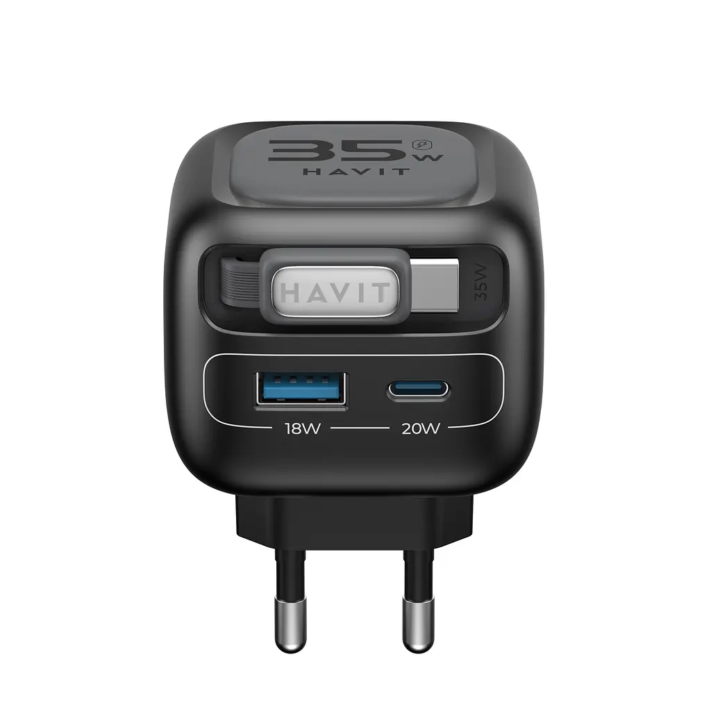 Зарядний пристрій Havit UC251 GaN 35W USB-A+USB-C + кабель USB-C (HV-UC251-BK) - фото 2