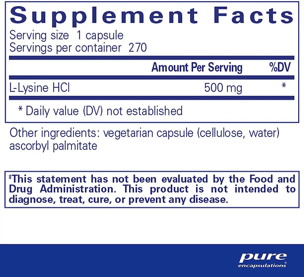 L-лізин підтримка імунітету Pure Encapsulations l-Lysine 270 капс - фото 2