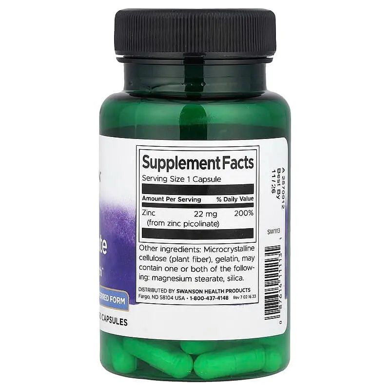 Пиколинат цинка Swanson Zinc Picolinate 22 mg 60 caps (1086-100-98-2790940-20) - фото 2