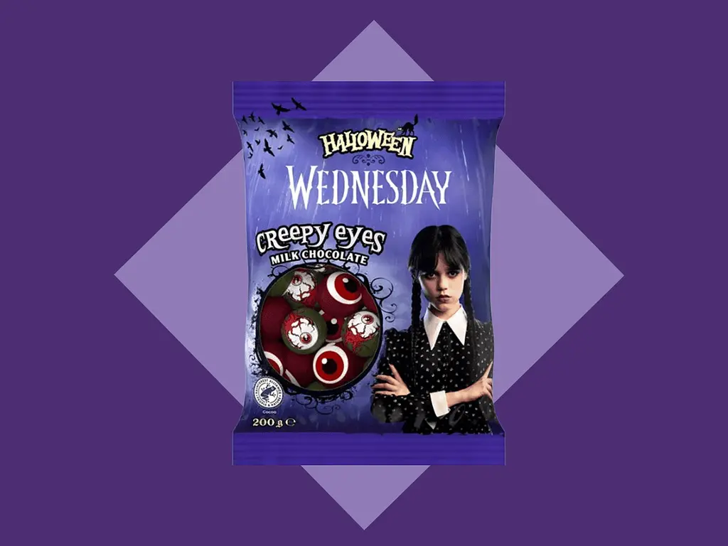 Шоколадні цукерки Halloween Wednesday Creepy Eyes Milk Chocolate 200г - фото 3