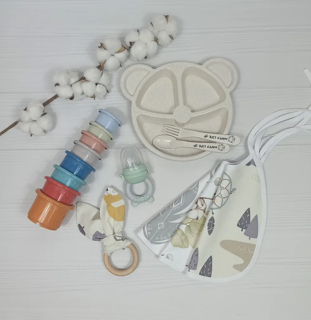 Набір дитячий з тарілочкою, ніблером, пірамідкою a.l.babybox Сірий