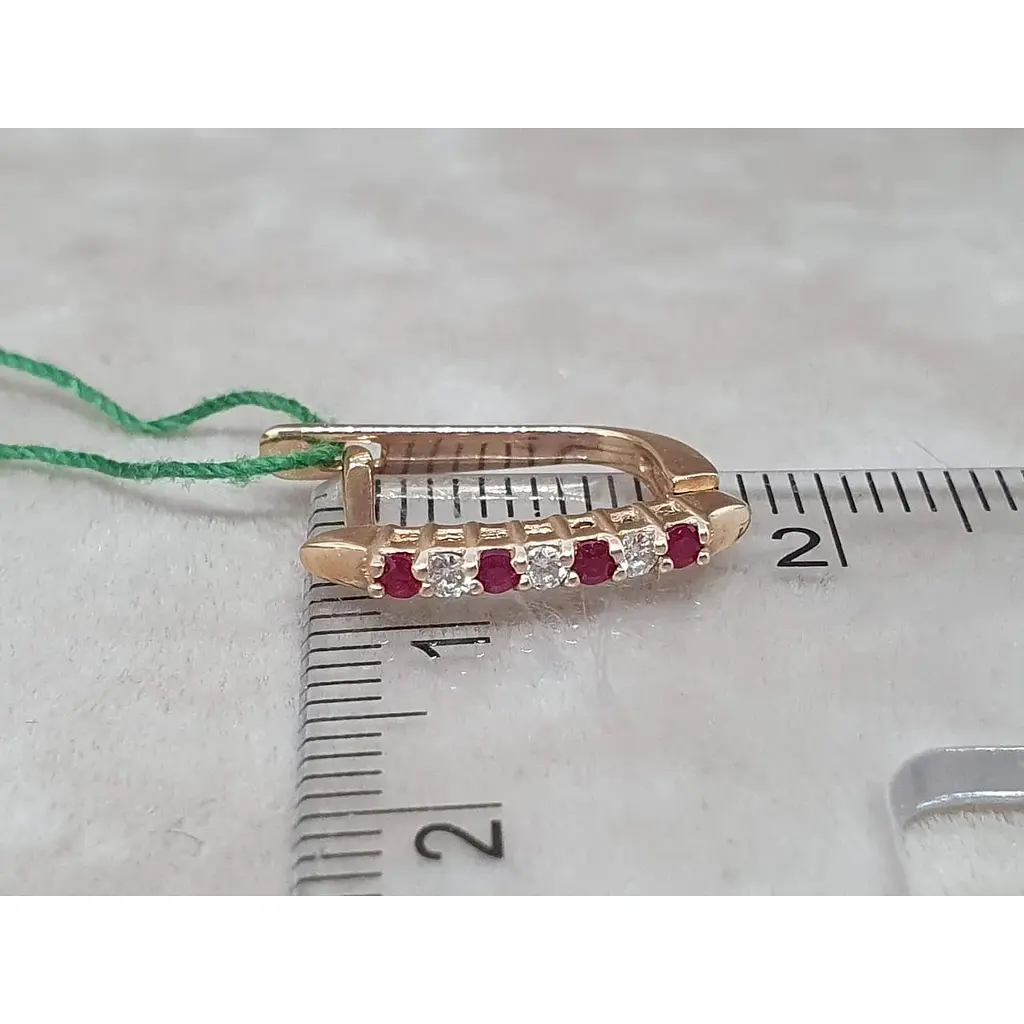 Золоті сережки ЮЗ "Багет" з діамантами та рубінами. 2877 - фото 5