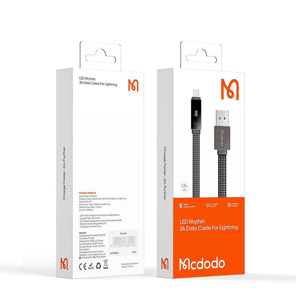 Кабель McDodo LED Display Lightning Data Cable 3A 1.2m Black - фото 2