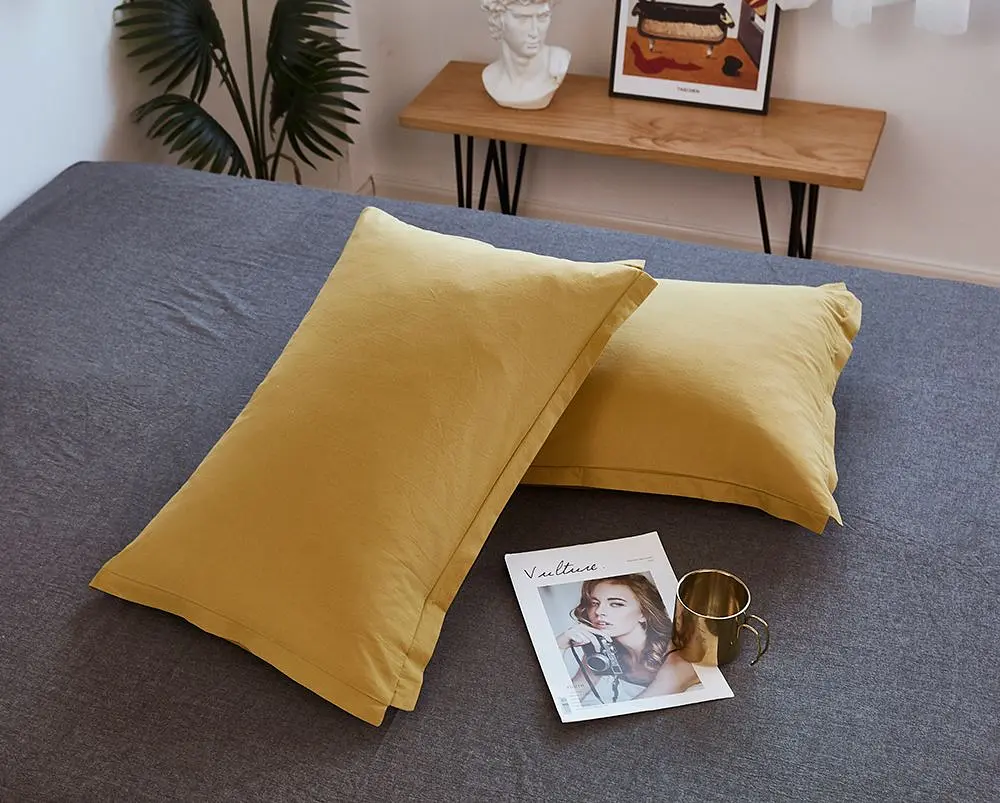 Комплект постельного белья Love You вареный хлопок евростандарт оранжевый с серым (62024) - фото 3