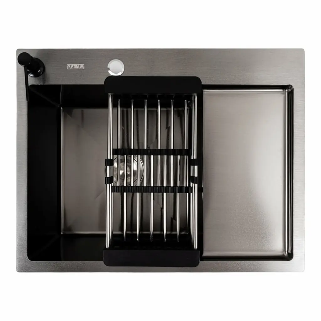 Кухонна мийка CM 65x50 L PVD чорна Platinum Handmade (круглий сифон 3.0/0.8), Чорний - фото 3