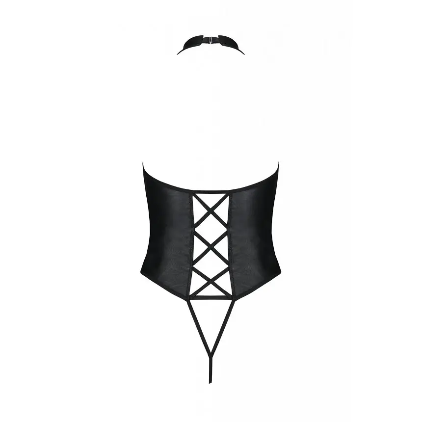 Боді з еко-шкіри з імітацією шнурівки та відкритим доступом Passion Nancy Body, 4XL/5XL - фото 2