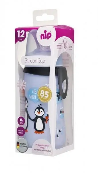 Поїльник з трубочкою Nip Straw Cup Пінгвіни, 330 мл, світло-блакитний (35067) - фото 4