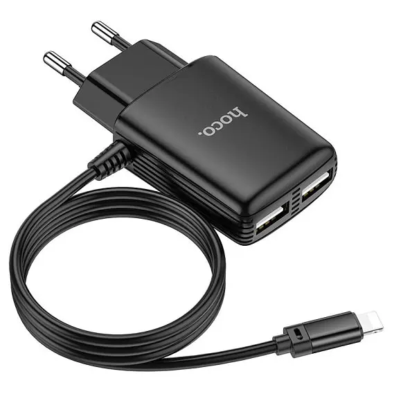 Мережевий зарядний пристрій Hoco C82A USB 2.4A + Cable to Lightning Black [62955] - фото 3
