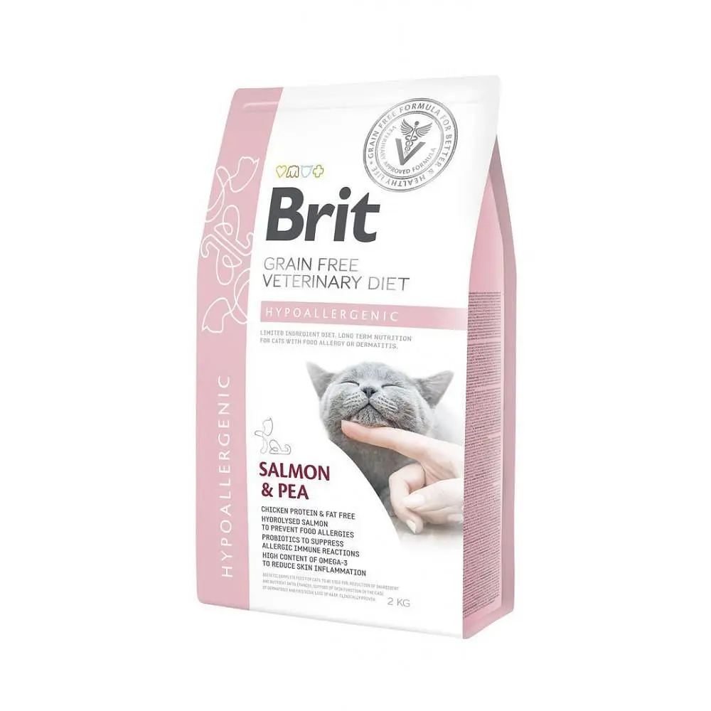 Дієтичний сухий корм Brit GF VetDiet Cat Hypoallergenic для кішок, з харчовою алергією та непереносимістю з лососем та горохом 2 кг (арт.170960/528370)